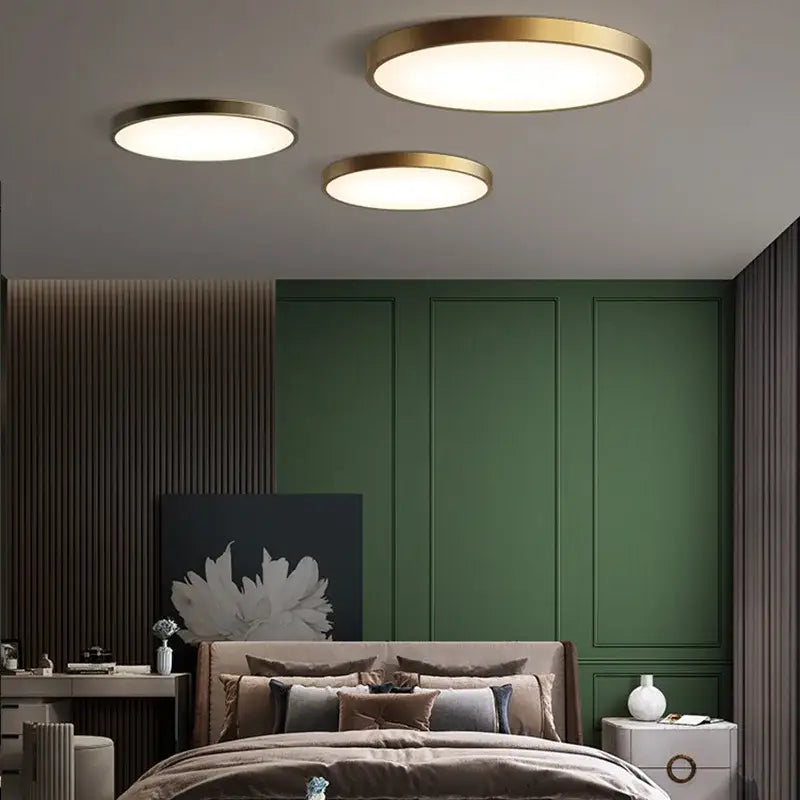 Modern brushed brass copper ceiling lamp bedroom frosted glass light