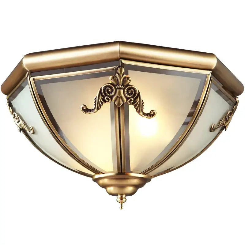 Antique brass ornate scrollwork copper ceiling light balcony