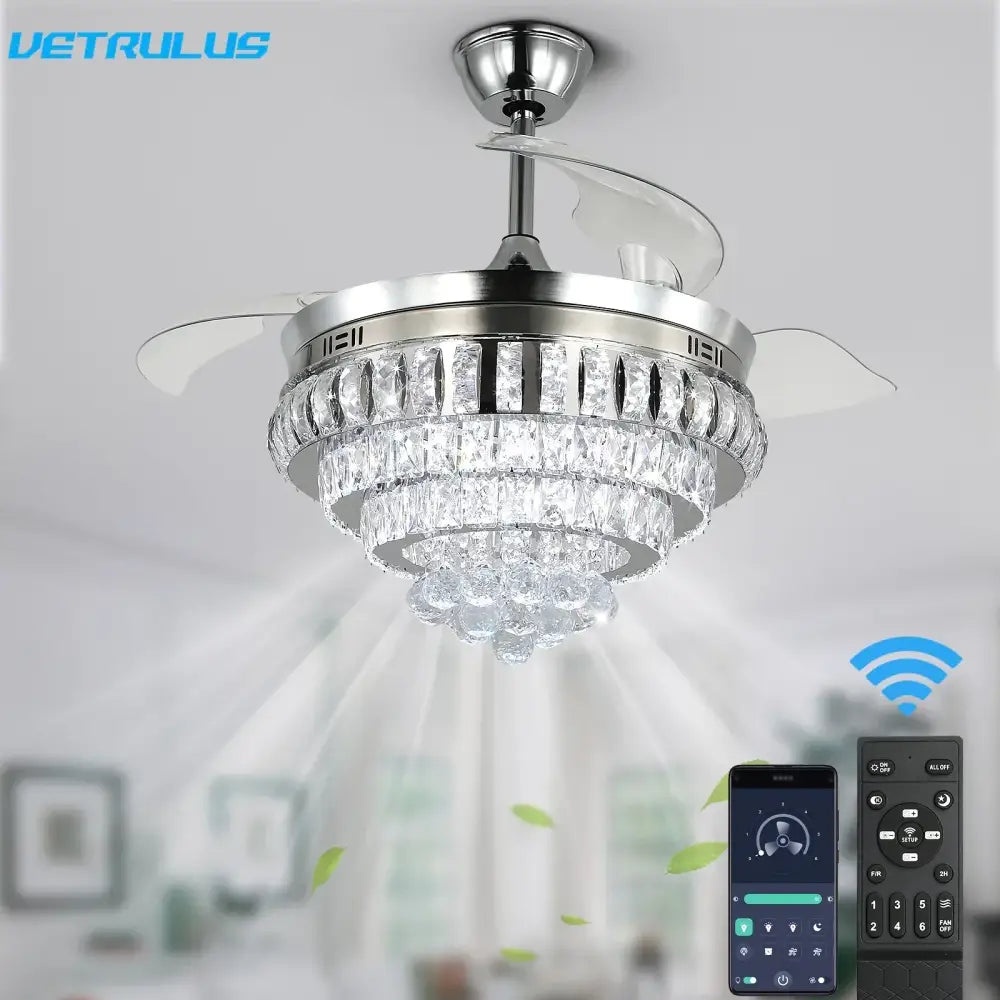 Decorbites crystal ceiling fan with led light for living room
