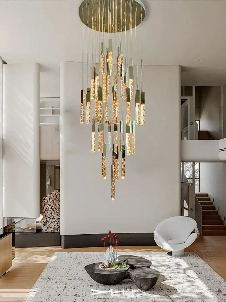 Modern copper crystal ceiling pendant light – dining room geometric glass