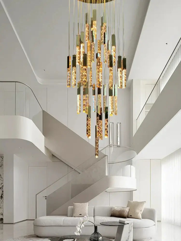 Modern copper crystal ceiling pendant light – dining room geometric glass
