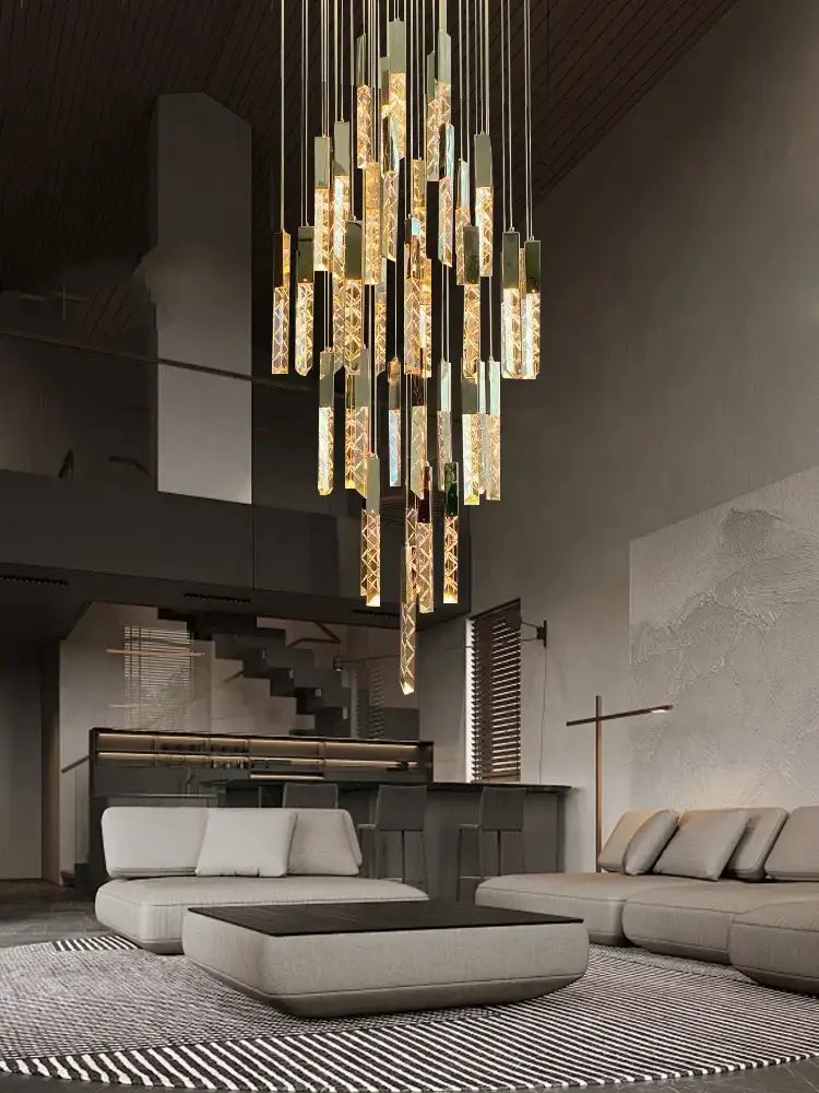 Modern copper crystal ceiling pendant light – dining room geometric glass