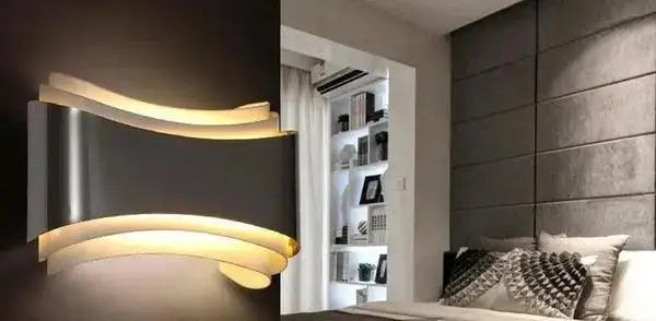 Curved modern wall sconce brushed stainless steel living room light