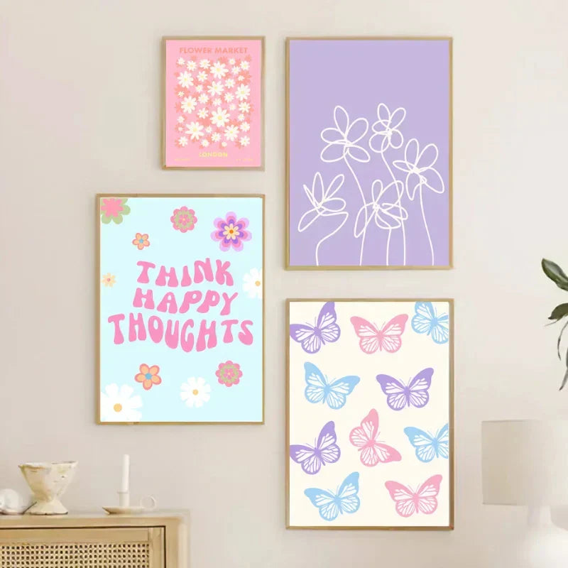 Danish pastel lavender smiley flower wall art for bedroom