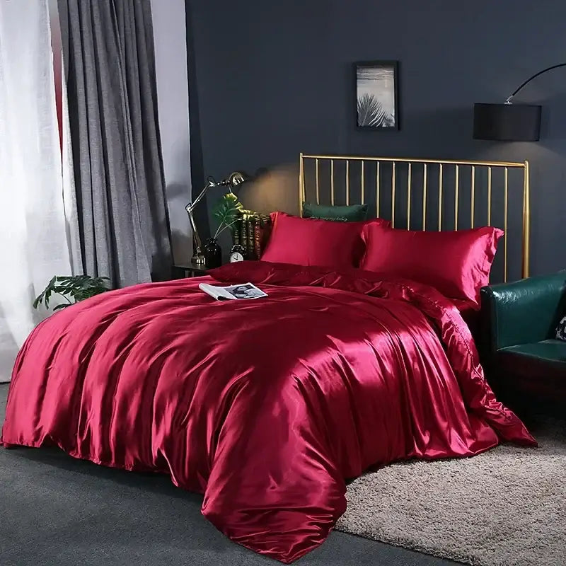 Elegant chocolate brown satin duvet cover bed sheet set bedroom