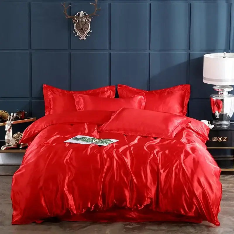 Elegant chocolate brown satin duvet cover bed sheet set bedroom