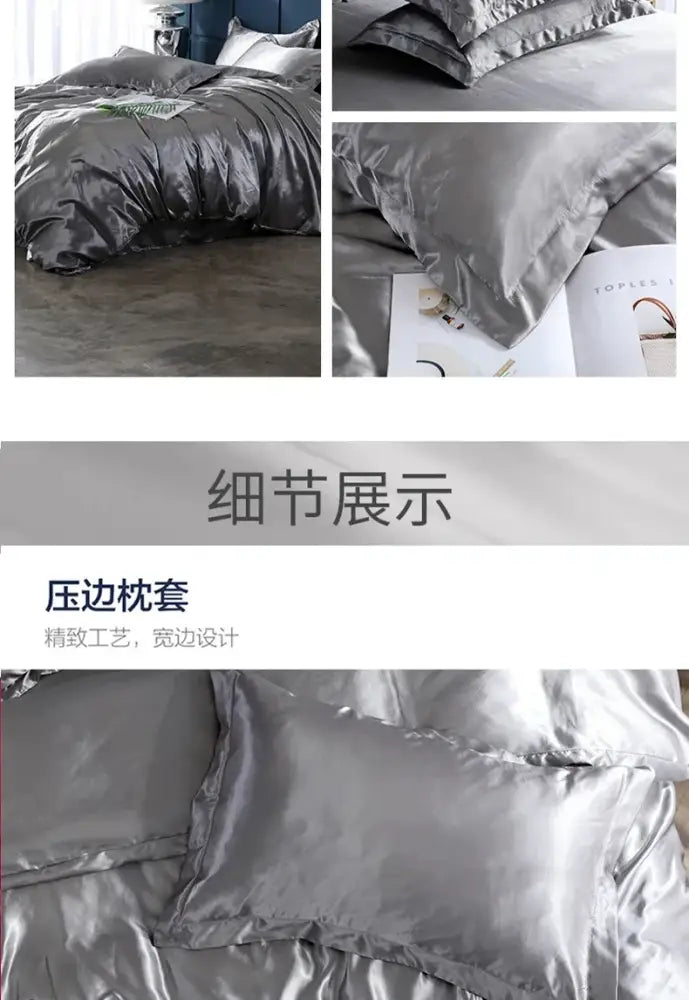 Elegant gold satin duvet cover set bedroom bed sheet ensemble