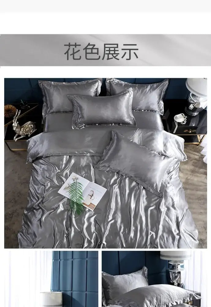 Elegant gold satin duvet cover set bedroom bed sheet ensemble