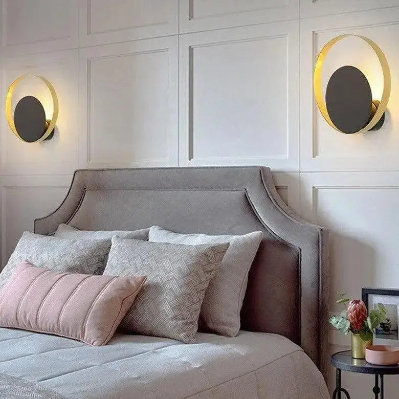Modern gold & gray circular wall sconces – living room modern wall light