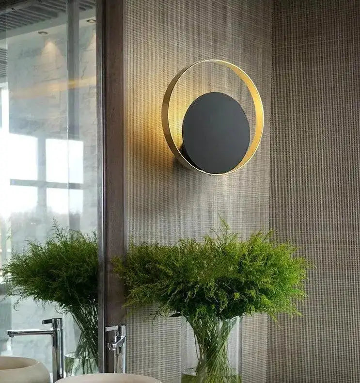 Modern gold & gray circular wall sconces – living room modern wall light