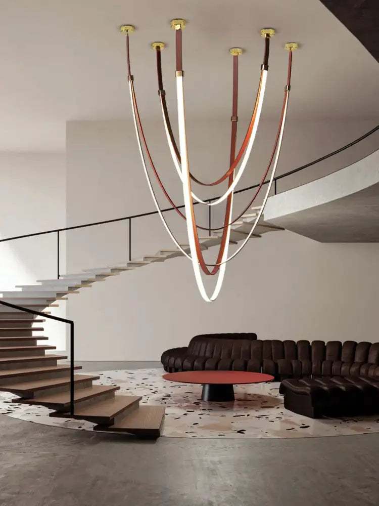 Modern flexible leather belt led chandelier – living room light