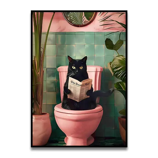 Funny green frog on toilet bathroom canvas wall art