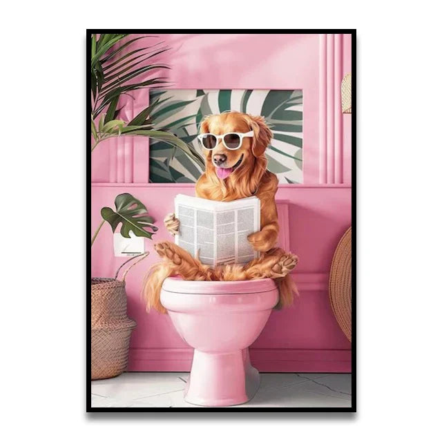 Funny zebra in pink fur coat canvas wall art bathroom decor
