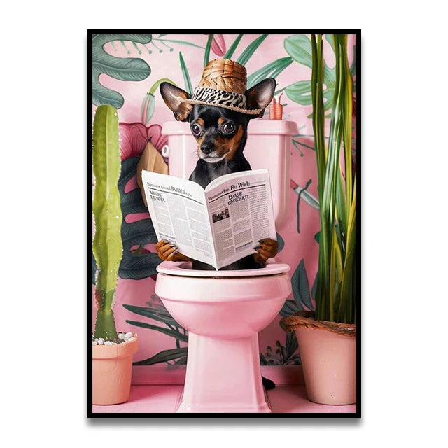 Funny koala reading newspaper bathroom canvas wall art