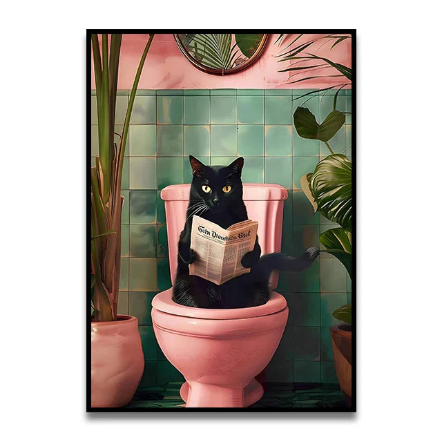 Funny french bulldog pink toilet canvas wall art bathroom decor