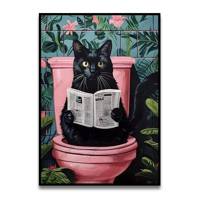 Funny chocolate lab dog on toilet bathroom canvas wall art print