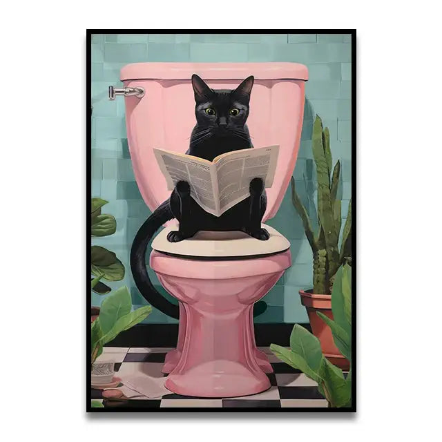 Funny chocolate lab dog on toilet bathroom canvas wall art print