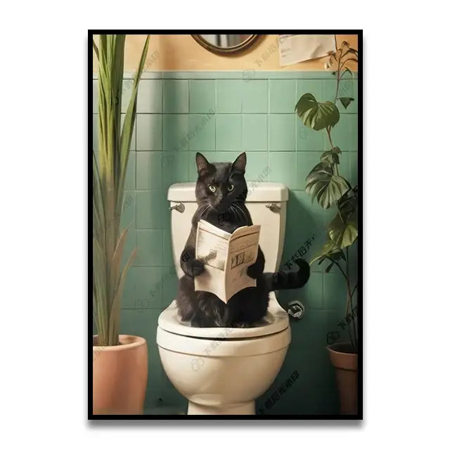 Funny chocolate lab dog on toilet bathroom canvas wall art print