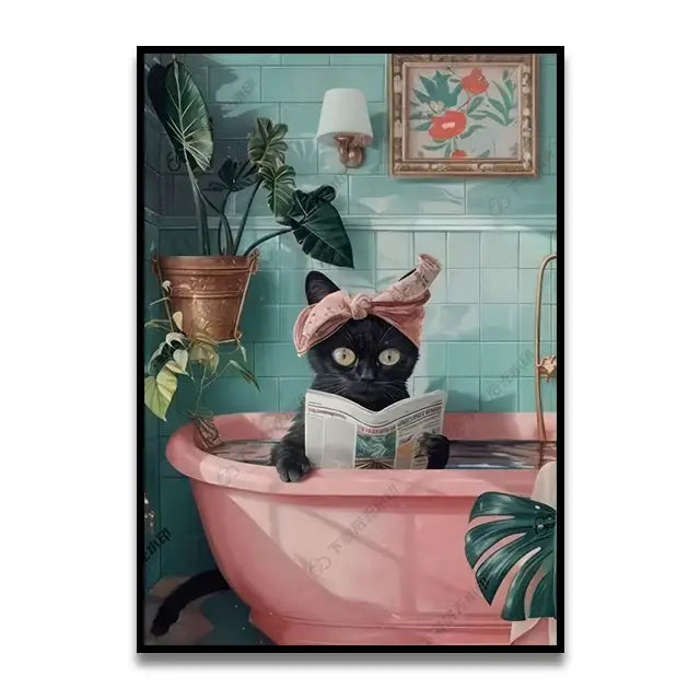 Funny chocolate lab dog on toilet bathroom canvas wall art print