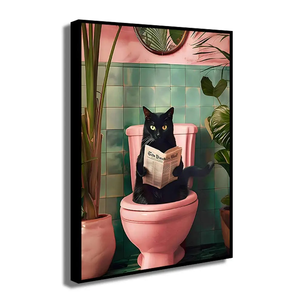 Funny chocolate lab dog on toilet bathroom canvas wall art print