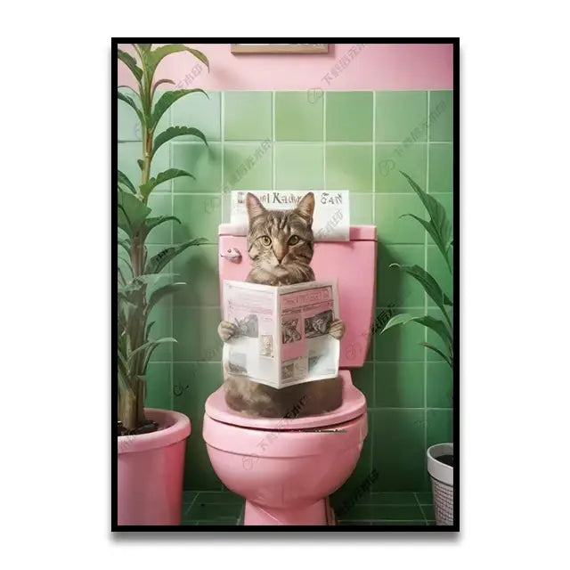Whimsical ghost and orange toilet bathroom wall art print