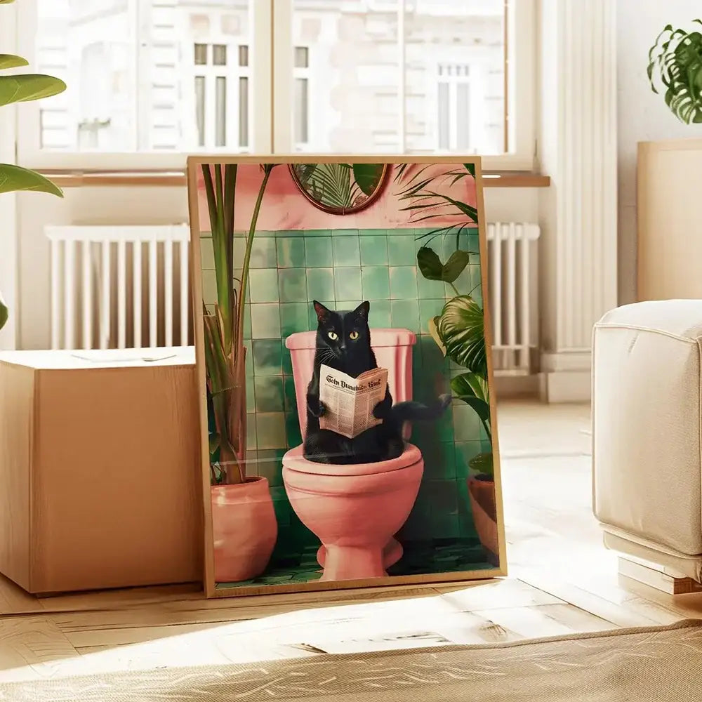 Funny chocolate lab dog on toilet bathroom canvas wall art print