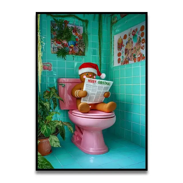 Funny chocolate lab dog on toilet bathroom canvas wall art print