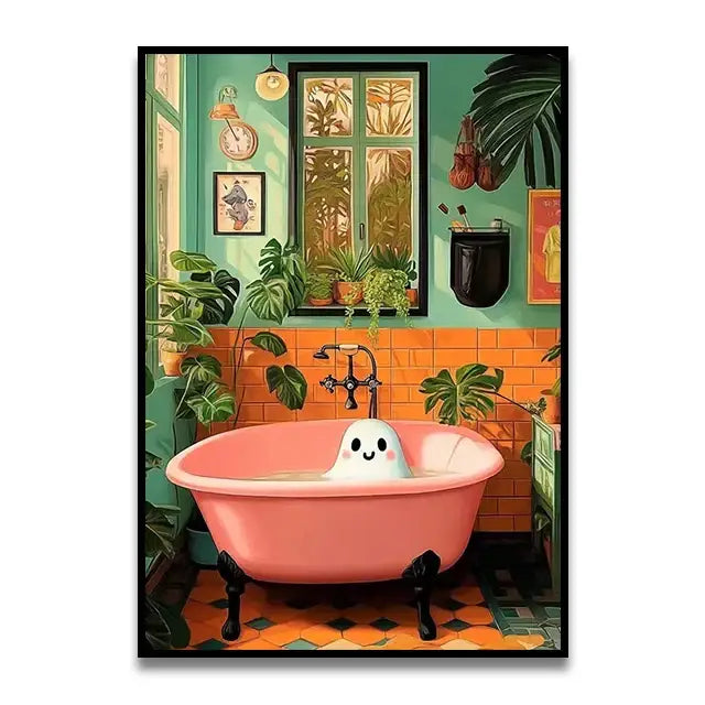 Funny chocolate lab dog on toilet bathroom canvas wall art print