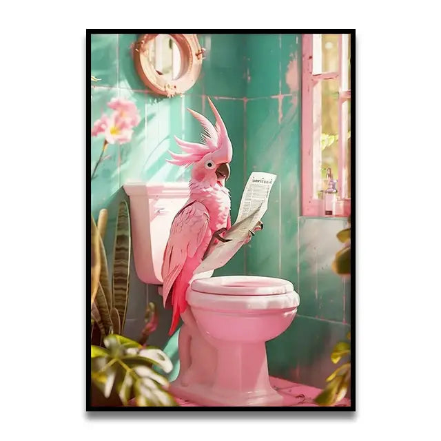 Funny chocolate lab dog on toilet bathroom canvas wall art print