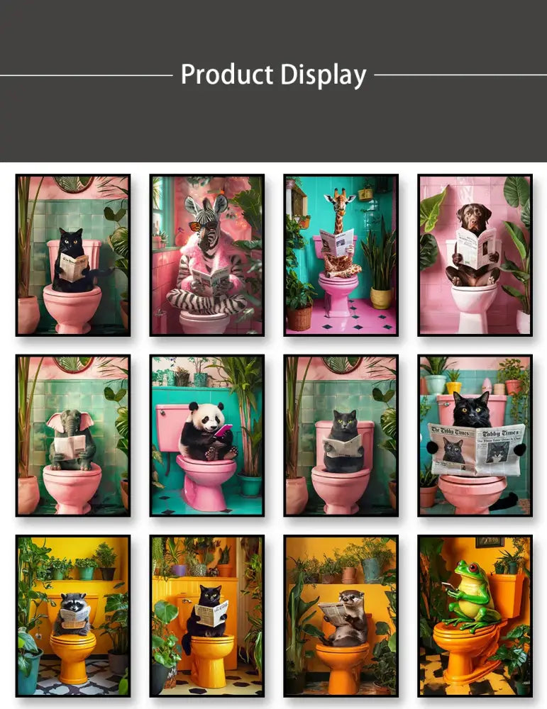 Funny chocolate lab dog on toilet bathroom canvas wall art print