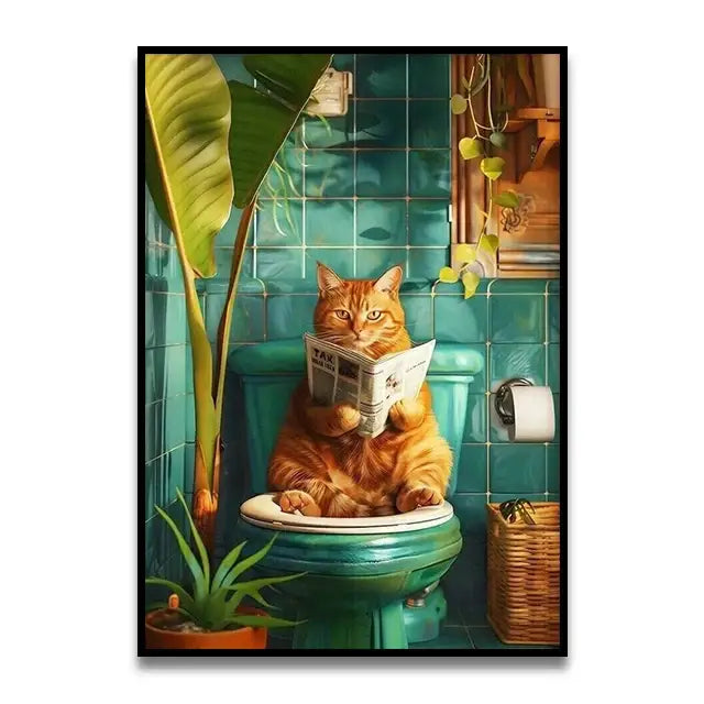 Funny chocolate lab dog on toilet bathroom canvas wall art print
