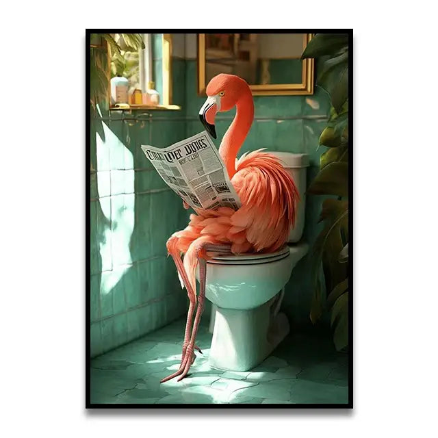 Funny chocolate lab dog on toilet bathroom canvas wall art print