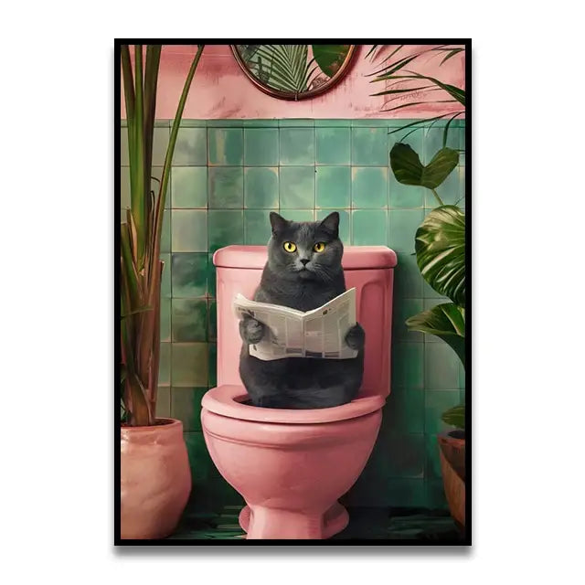 Funny chocolate lab dog on toilet bathroom canvas wall art print