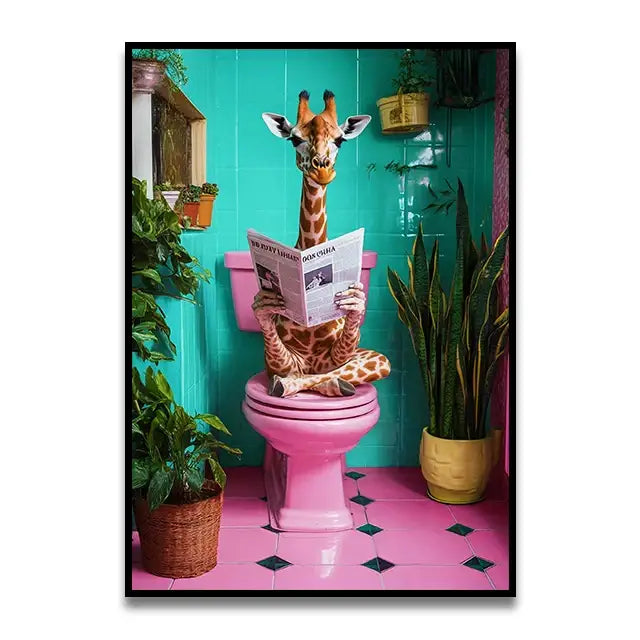 Funny chocolate lab dog on toilet bathroom canvas wall art print