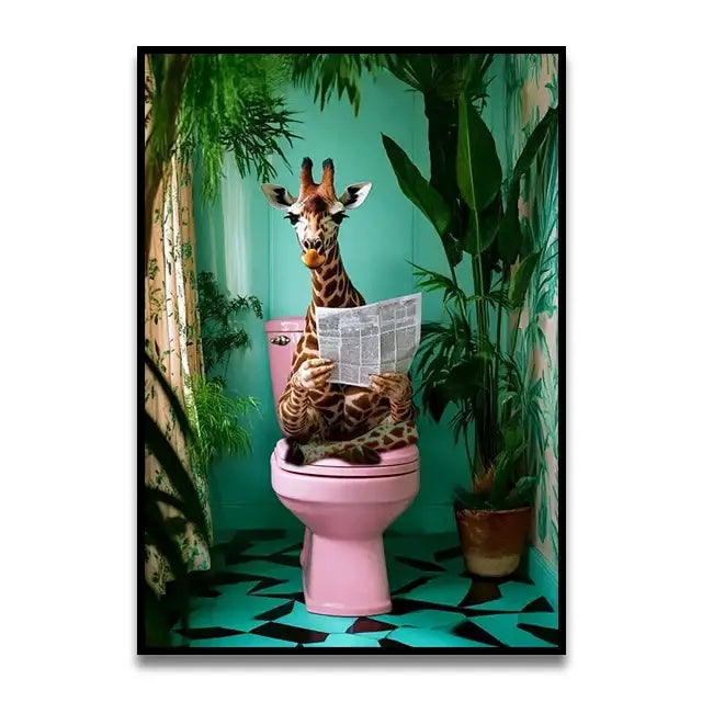 Funny chocolate lab dog on toilet bathroom canvas wall art print