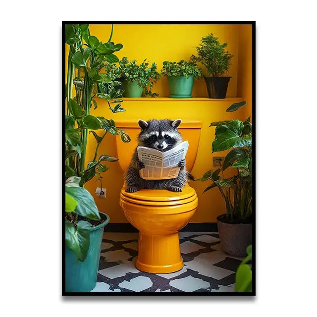 Funny chocolate lab dog on toilet bathroom canvas wall art print