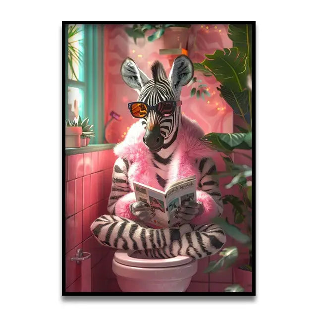 Funny chocolate lab dog on toilet bathroom canvas wall art print