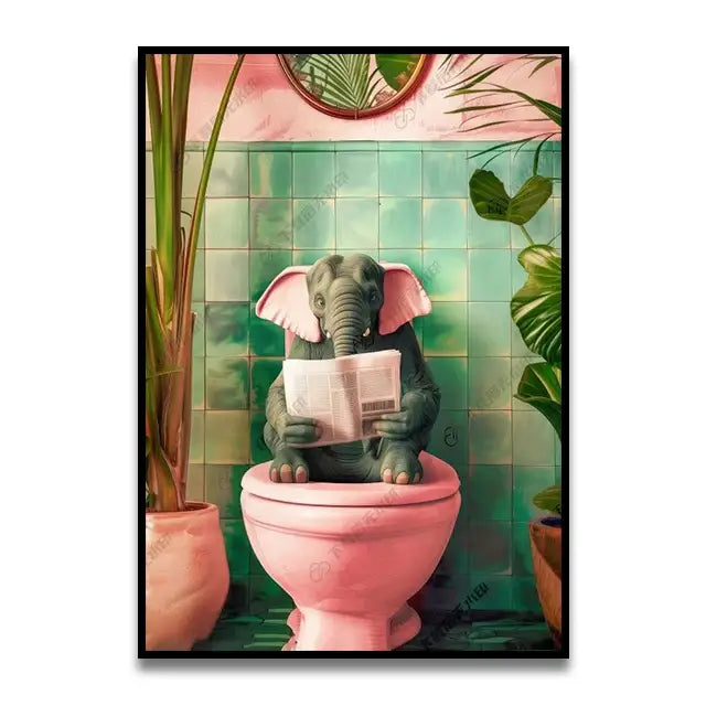 Funny black cat reading newspaper canvas wall art bathroom decor