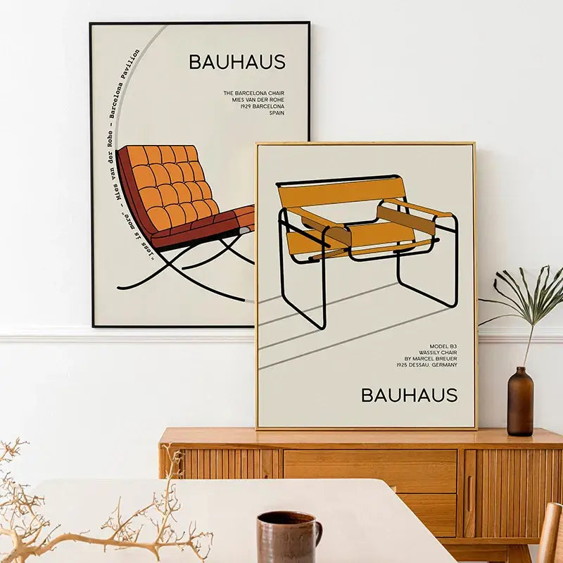 Geometric bauhaus abstract canvas black & white living room wall art