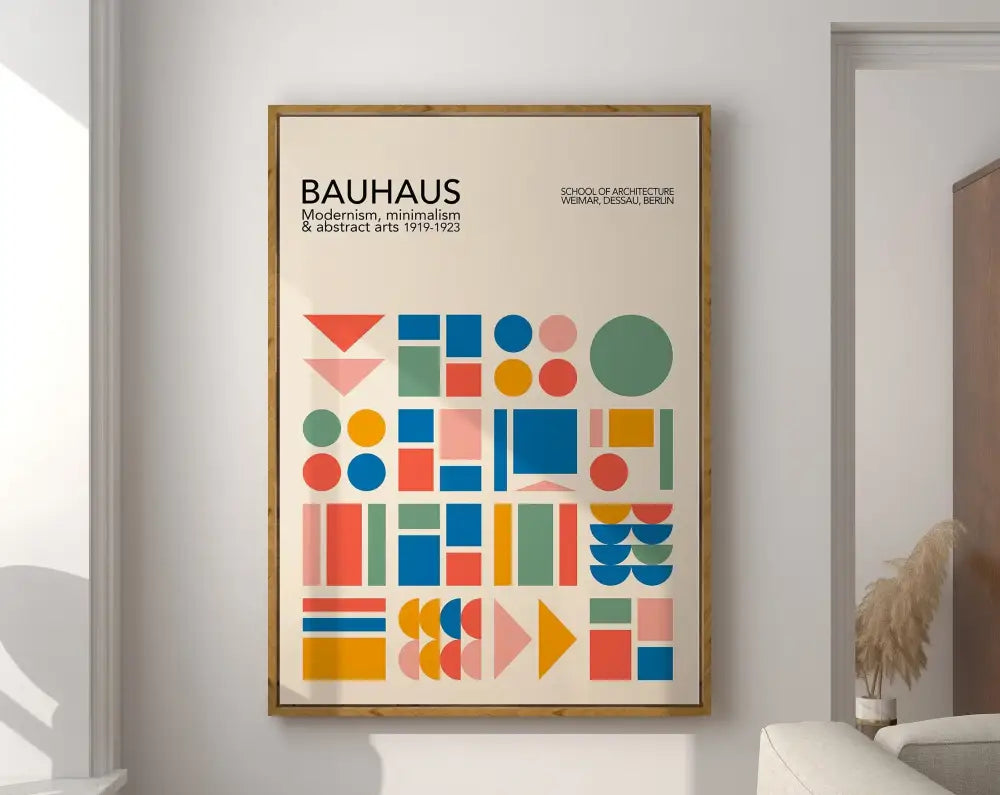 Bauhaus geometric canvas wall art purple & olive living room decor