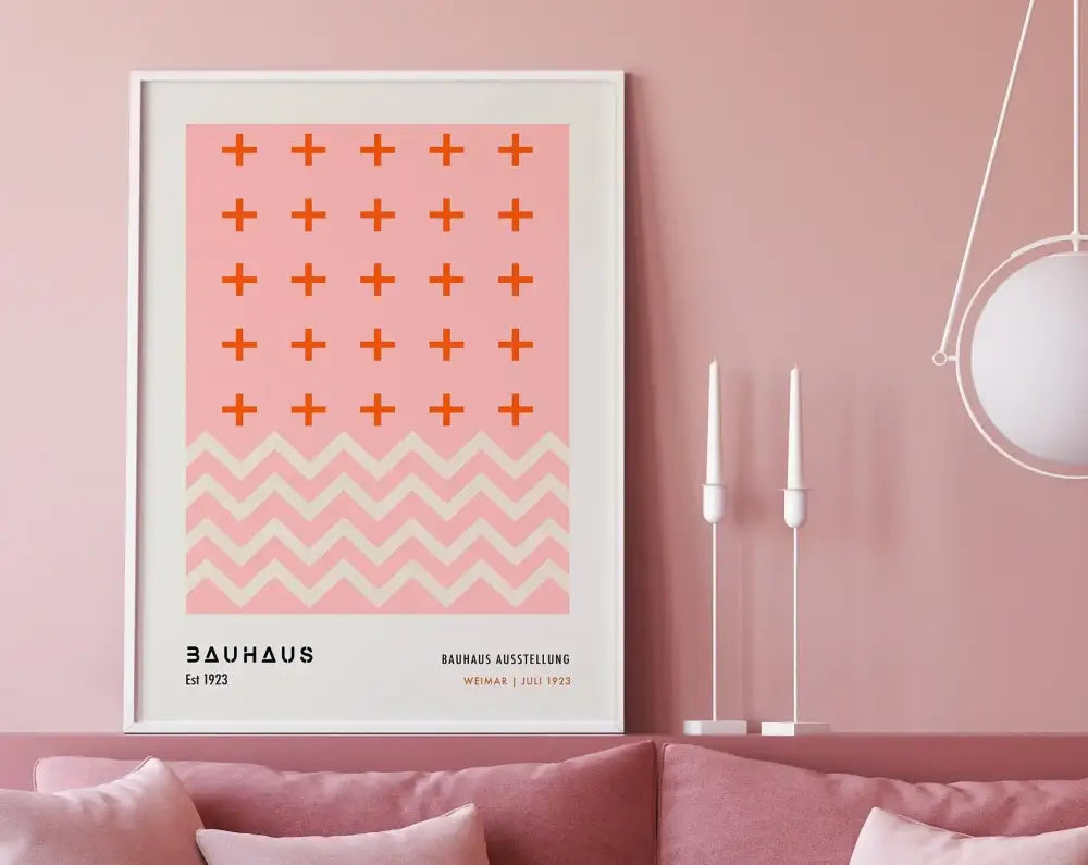 Bauhaus geometric canvas orange and black living room wall art