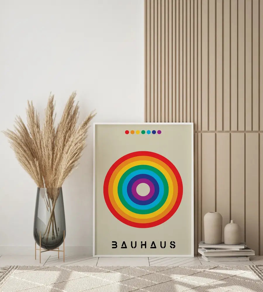 Geometric bauhaus canvas teal & red living room wall art