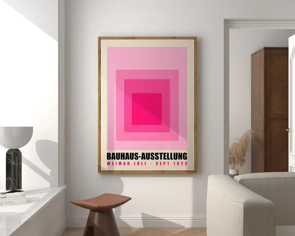 Geometric bauhaus green & pink wall art living room wood frame