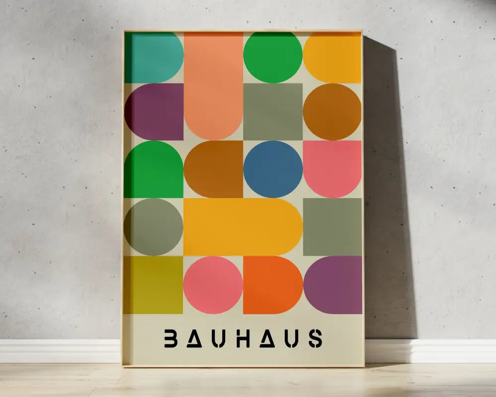 Vibrant pink & blue geometric bauhaus canvas art living room poster