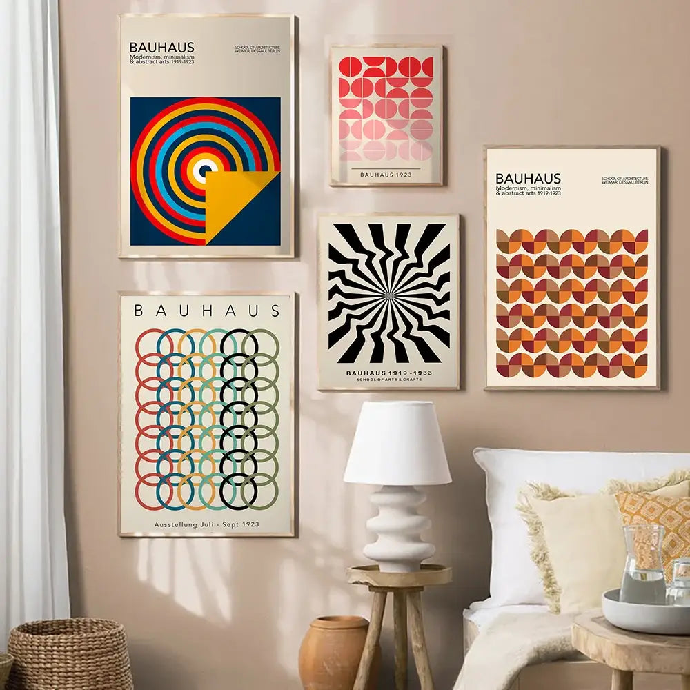 Pastel geometric bauhaus canvas wall art for living room