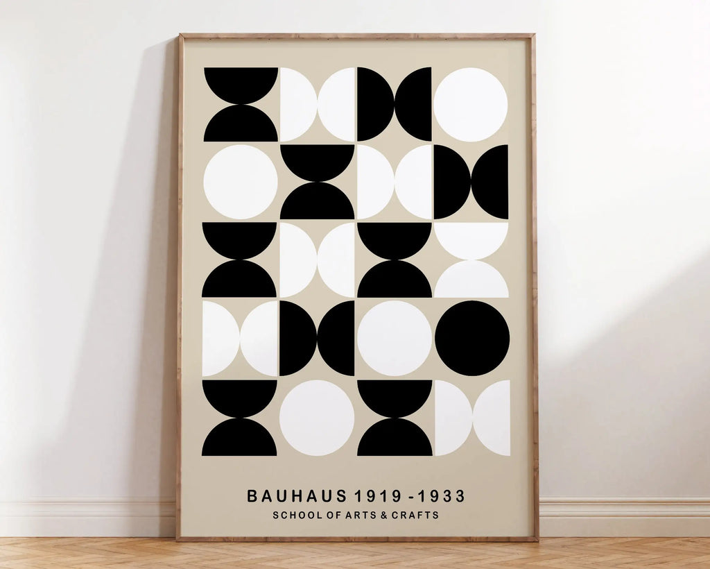 Bauhaus pink & orange geometric canvas poster – living room wall art