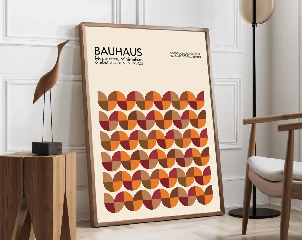 Bauhaus pink & orange geometric canvas poster – living room wall art
