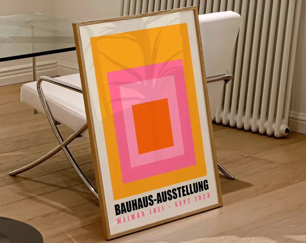 Bauhaus pink & orange geometric canvas poster – living room wall art