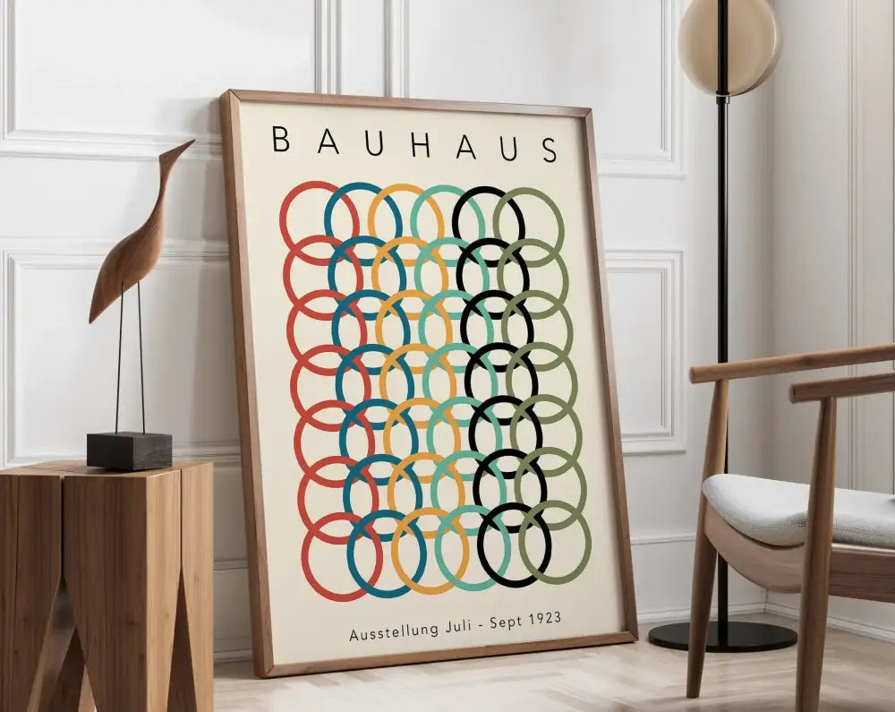 Bauhaus red and off-white geometric canvas poster living room art