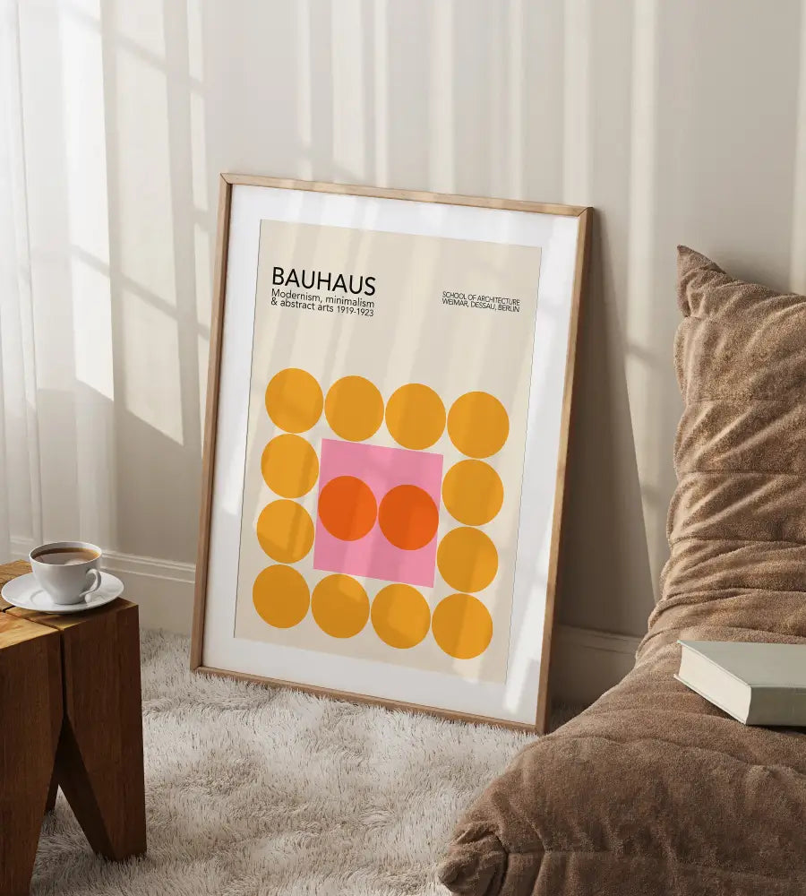 Mid century black & orange bauhaus wall art living room canvas prints